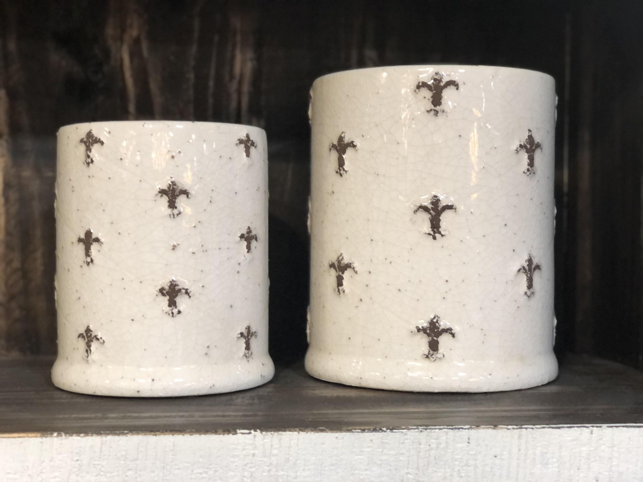 Set of  2 Fleur De Lis 12" & 14 " Jars, No Lids