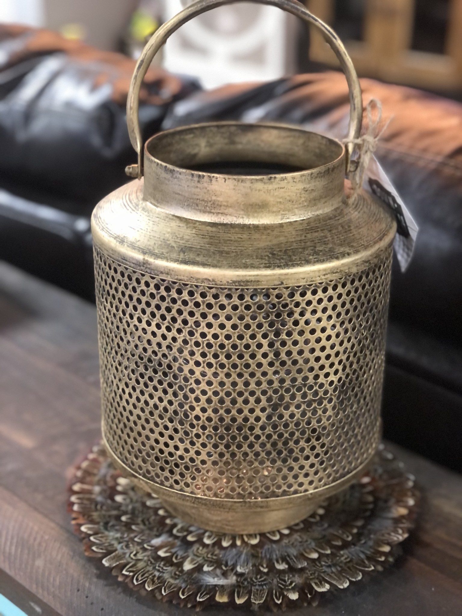 14.25" Gold Metal Mesh Lantern With Hurricane
