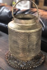 14.25" Gold Metal Mesh Lantern With Hurricane