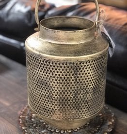 14.25" Gold Metal Mesh Lantern With Hurricane