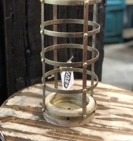 13 Inch 7 Inch Antique Gold Riveted Cage Candle Holder