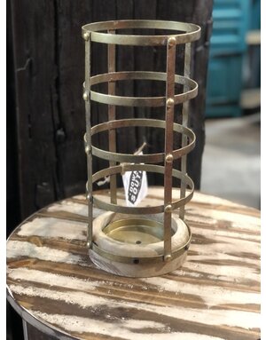 13 Inch 7 Inch Antique Gold Riveted Cage Candle Holder
