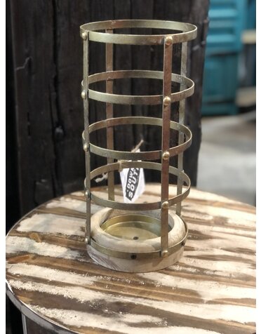 13 Inch 7 Inch Antique Gold Riveted Cage Candle Holder