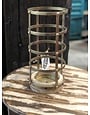13 Inch 7 Inch Antique Gold Riveted Cage Candle Holder