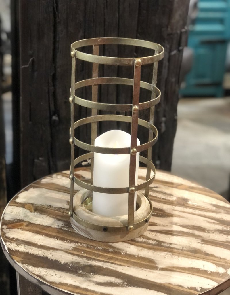 13 Inch 7 Inch Antique Gold Riveted Cage Candle Holder