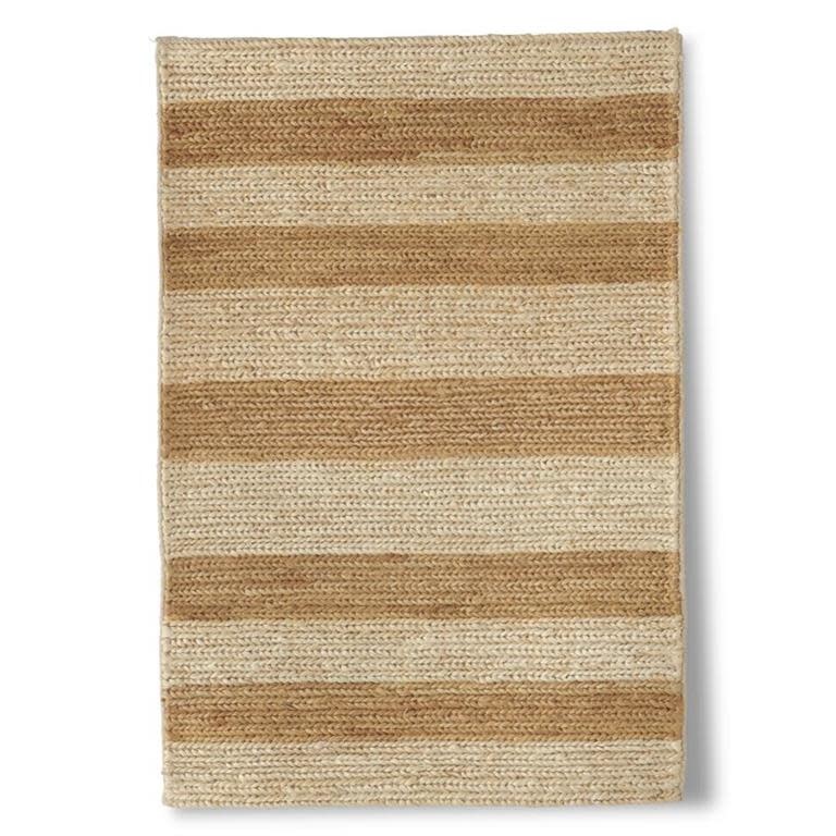 Natural & Jute Handwoven Stripe Wool Rug (2' x 3')