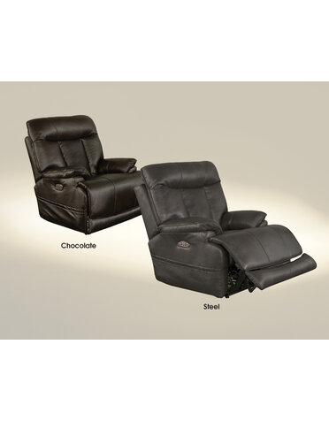 Jackson Furniture Naples Leather Recliner Pwr Head, Lumbar, Ext Otto - Steel