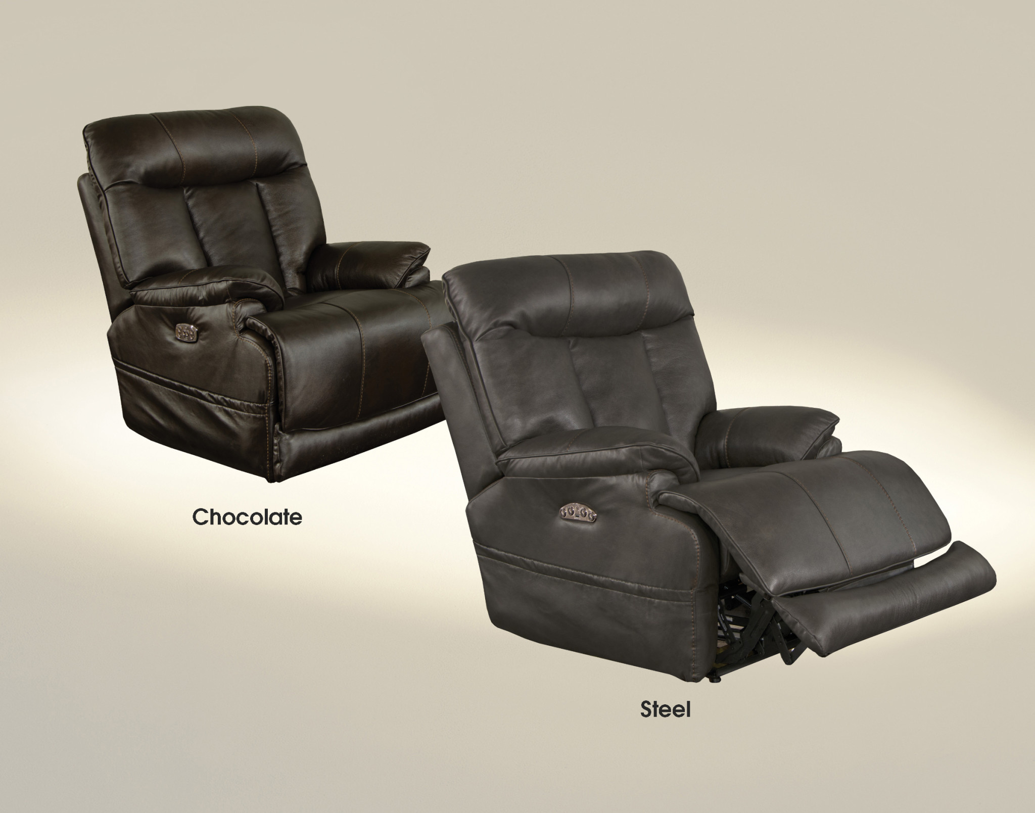 Jackson Furniture Naples Leather Recliner Pwr Head, Lumbar, Ext Otto - Steel
