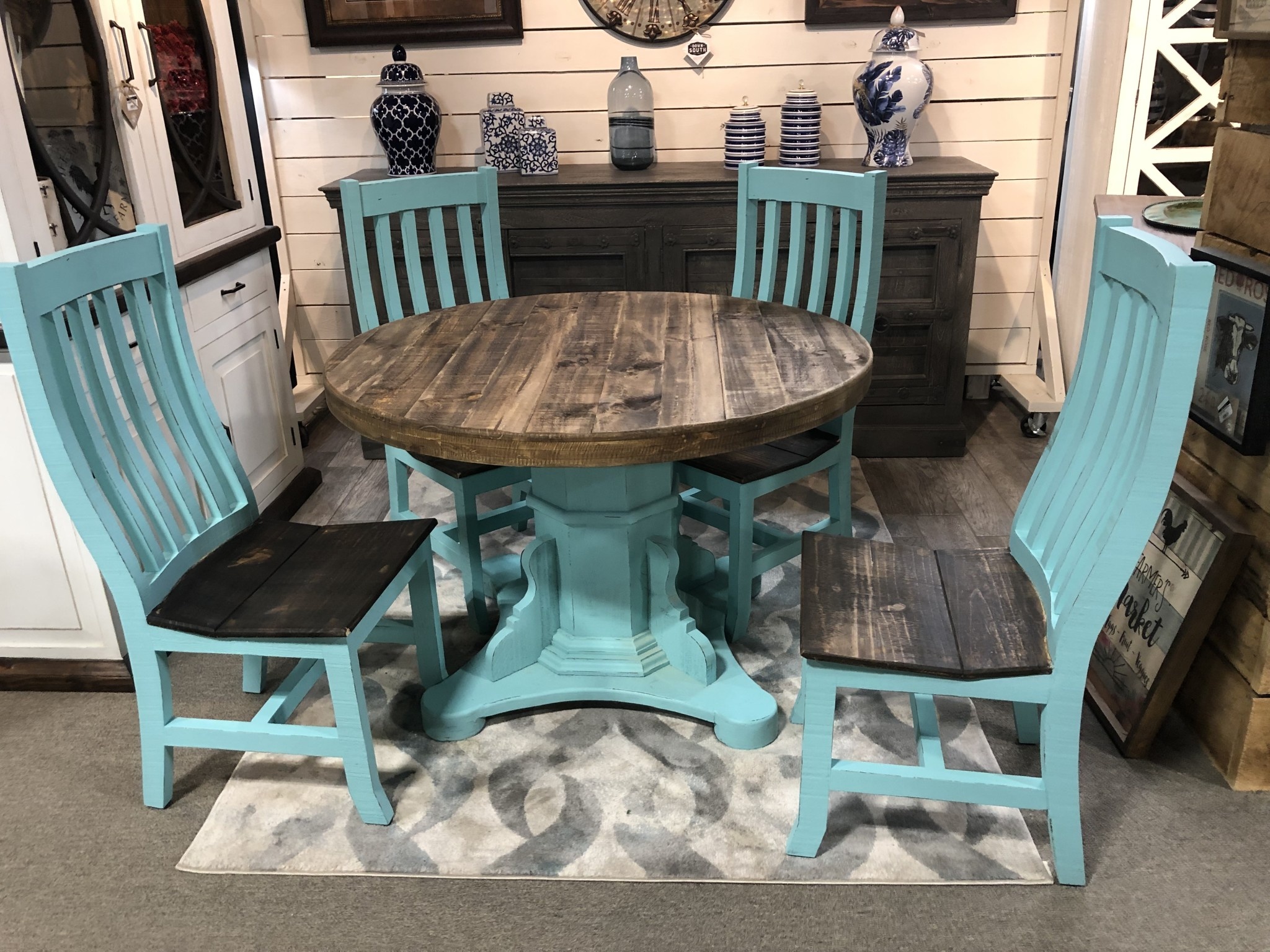 48" Round Santa Rita Dining Set - Aqua