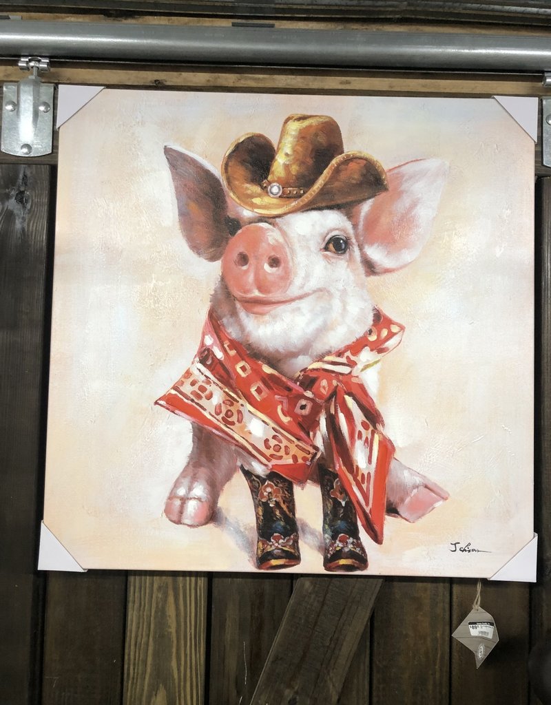 Pig Cowboy Canvas   32 x 32