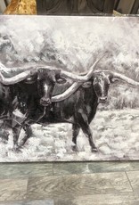 Black and white longhorns 48 x 36 Canvas