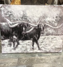 Black and white longhorns 48 x 36 Canvas