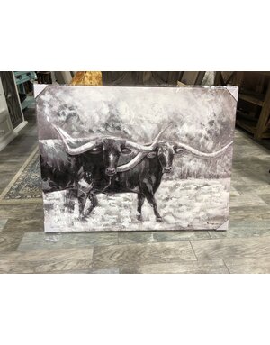 Black and white longhorns 48 x 36 Canvas