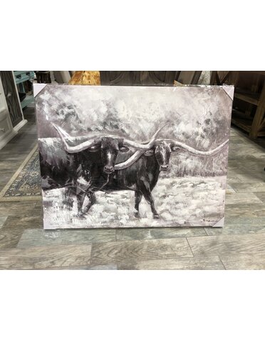 Black and white longhorns 48 x 36 Canvas