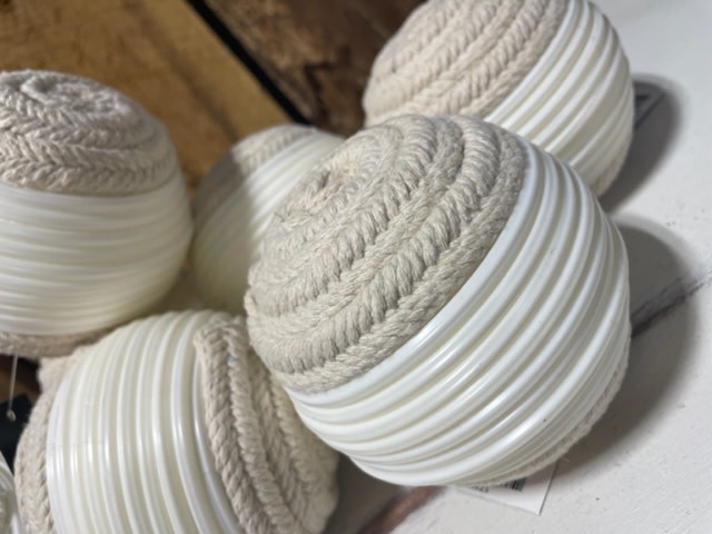 4" White & Natural Tan Seagrass Ball