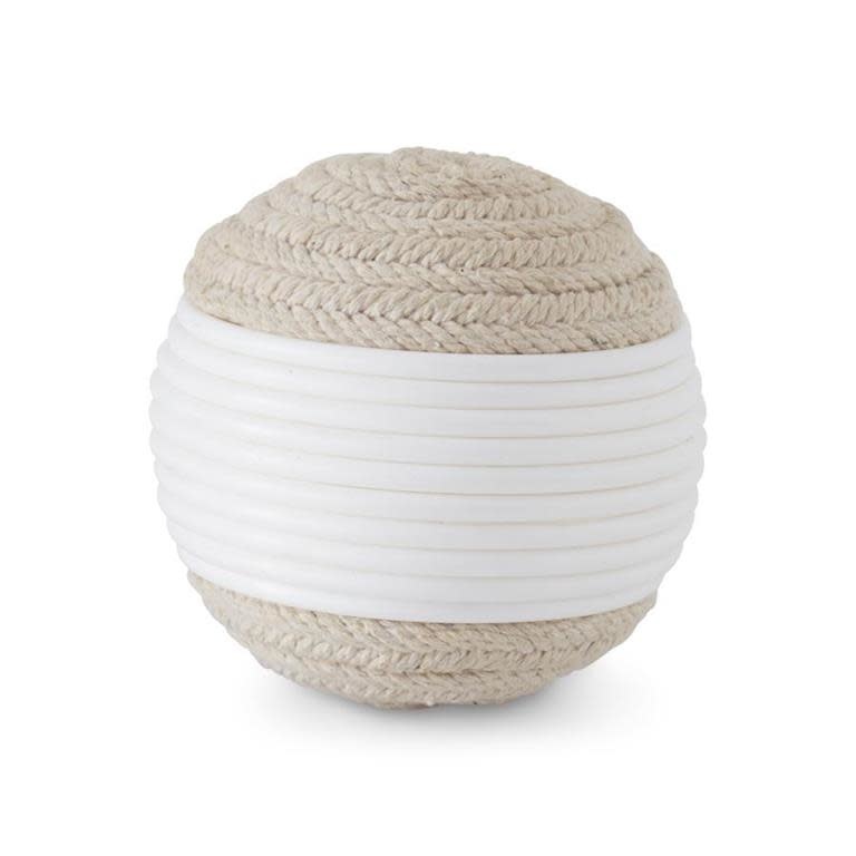 4" White & Natural Tan Seagrass Ball
