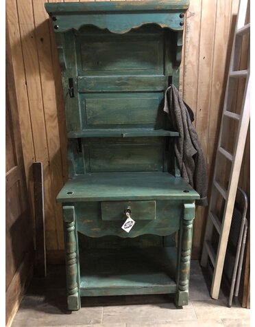 Old Door Hall Tree Desk - Turquoise