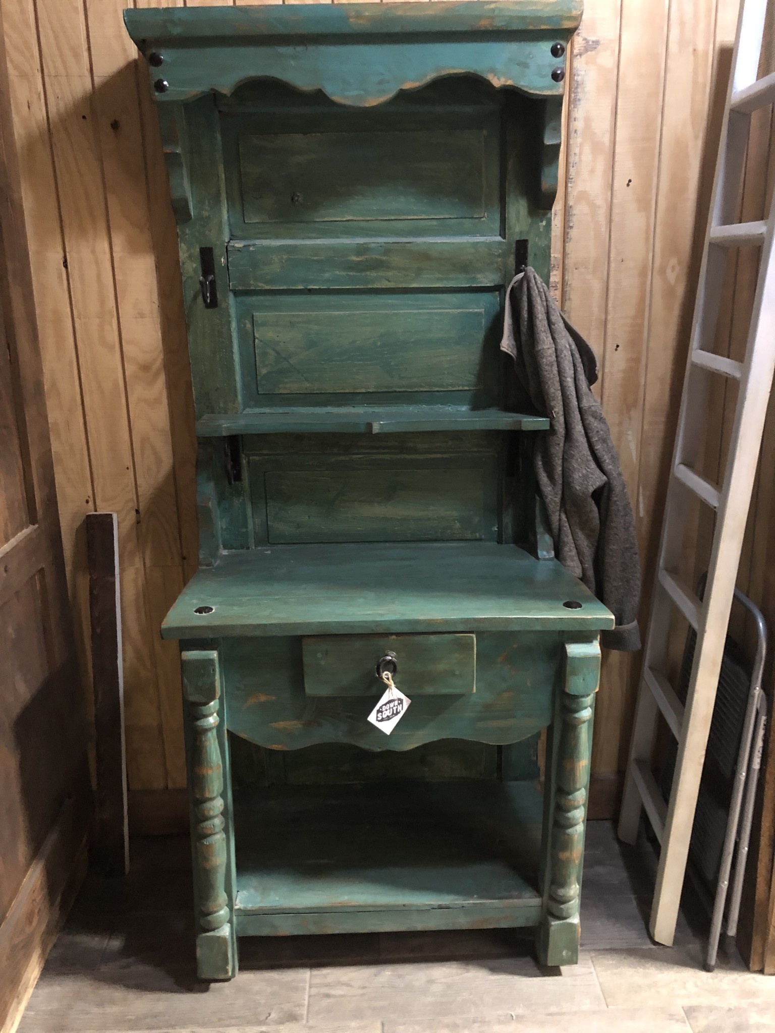 Old Door Hall Tree Desk - Turquoise