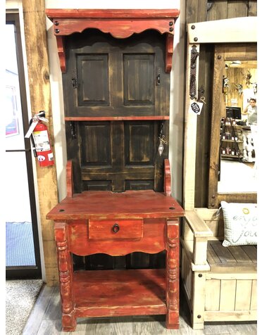 Old Door Hall Tree Desk - Red