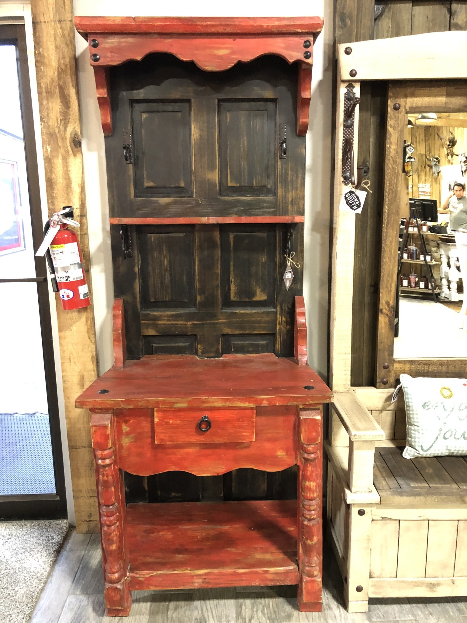 Old Door Hall Tree Desk - Red