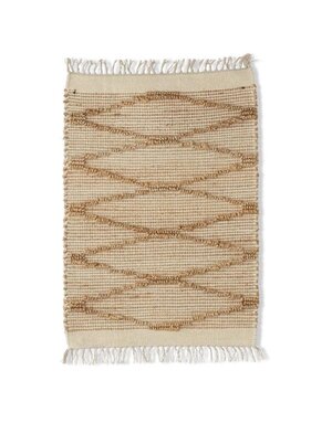 Tan Cotton & Jute Diamond Shuttle Handwoven l Rug (2' x 3')
