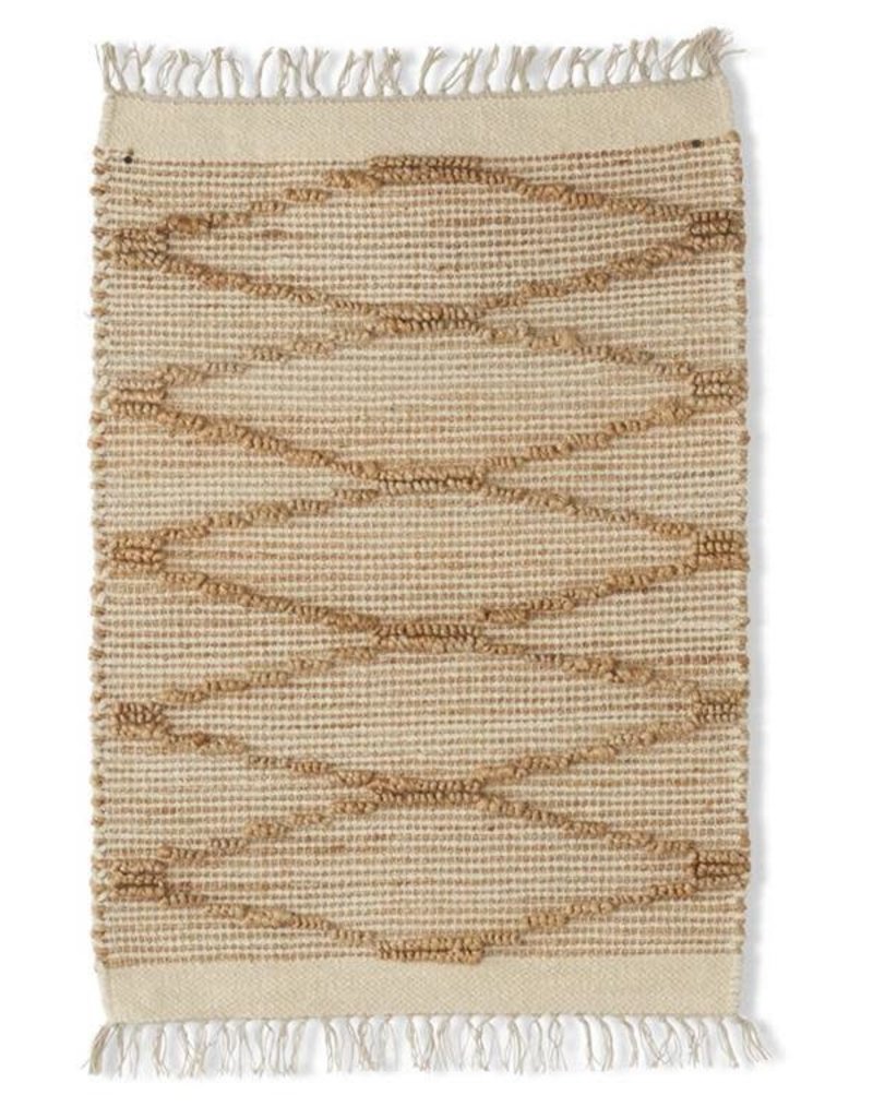 Tan Cotton & Jute Diamond Shuttle Handwoven l Rug (2' x 3')