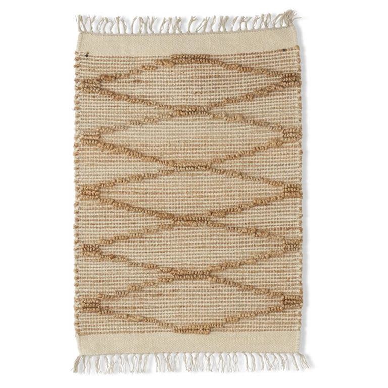 Tan Cotton & Jute Diamond Shuttle Handwoven l Rug (2' x 3')