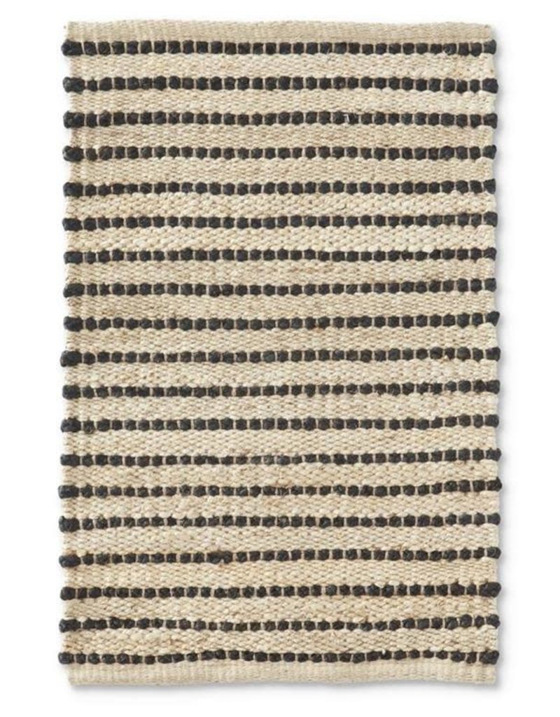 Tan & Black Jute Braided Stripe Shuttle Handwoven Rug (2' x 3')