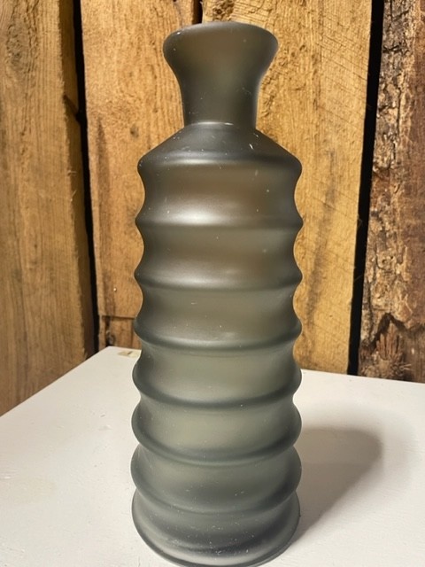 15" Ribbed Handblown Glass Vase - Gray