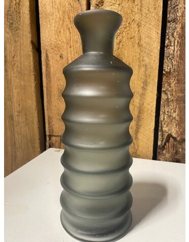 15" Ribbed Handblown Glass Vase - Gray
