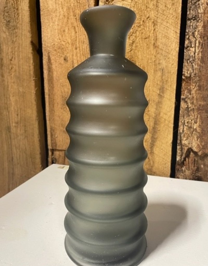 15" Ribbed Handblown Glass Vase - Gray