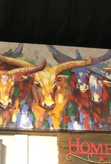 Colorful Bull Herd  28 X 56 Canvas