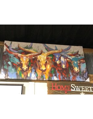 Colorful Bull Herd  28 X 56 Canvas