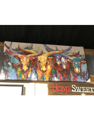 Colorful Bull Herd  28 X 56 Canvas
