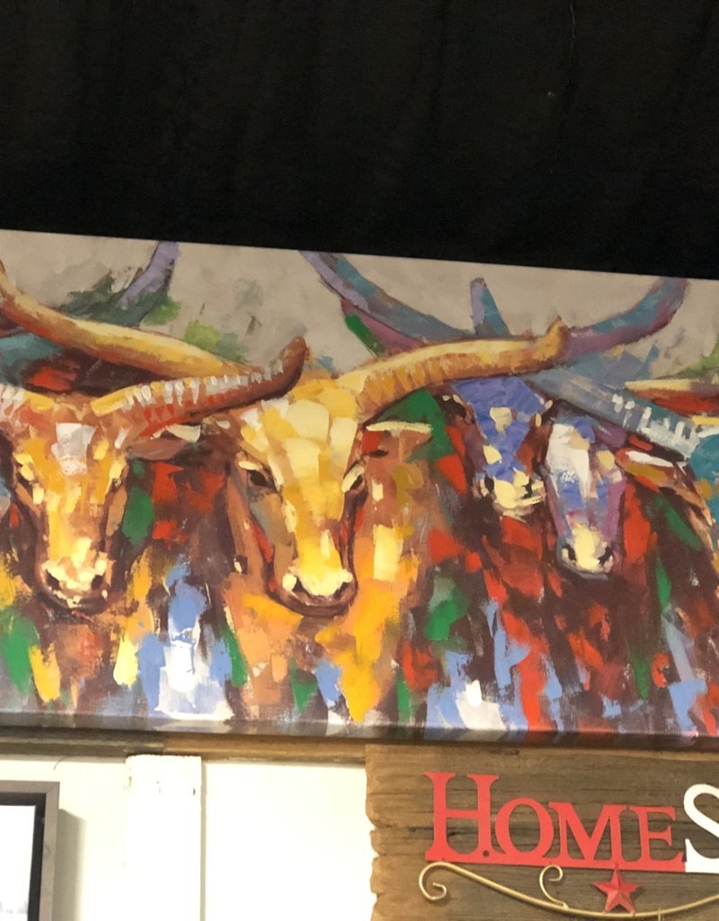 Colorful Bull Herd  28 X 56 Canvas