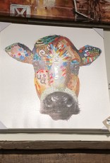 Colorful Cow Portrait Canvas 28 x 28