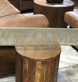 Welcome metal and wood sign