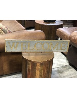 Welcome metal and wood sign