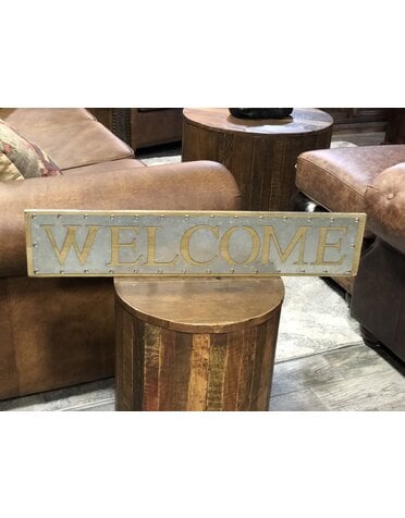 Welcome metal and wood sign