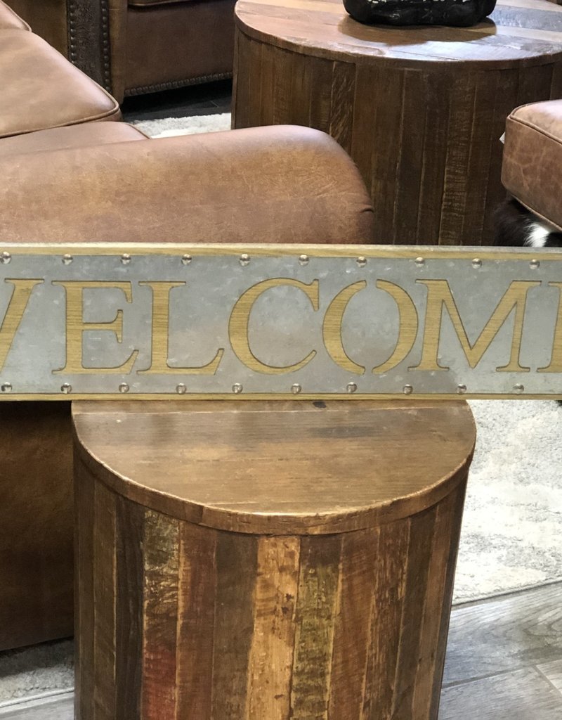 Welcome metal and wood sign