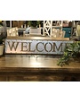 Welcome metal and wood sign