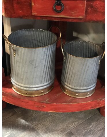 Evergreen Enterprises Galvanized Bucket Set of 2 (gold handled)