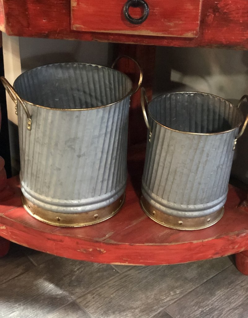 Evergreen Enterprises Galvanized Bucket Set of 2 (gold handled)