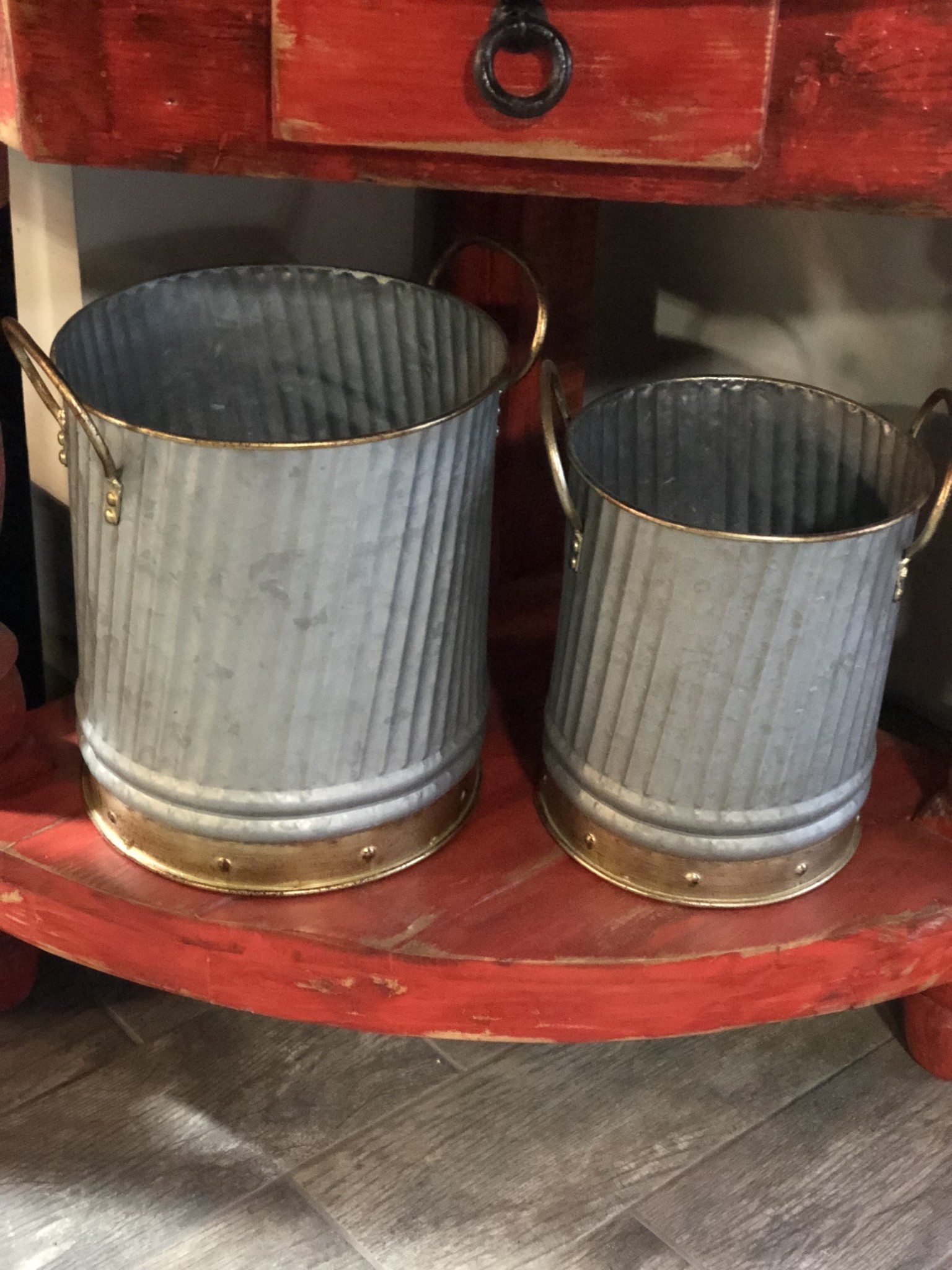 Evergreen Enterprises Galvanized Bucket Set of 2 (gold handled)