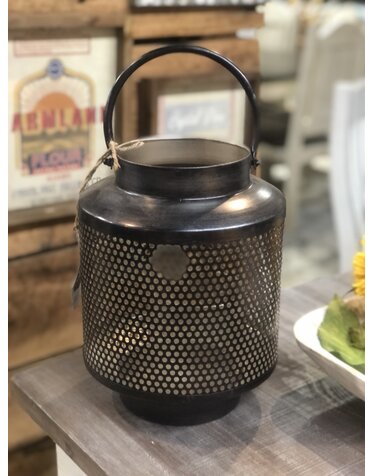 Gun Metal Mesh Lanterns with Glass Hurricane - Large