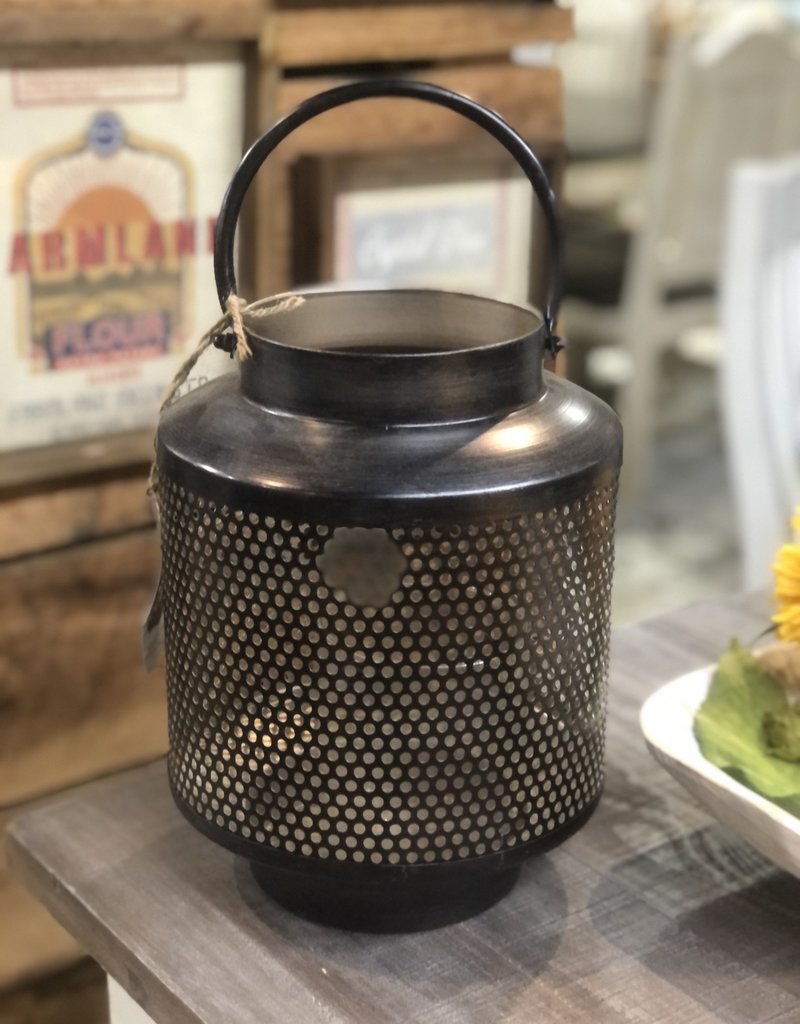 Gun Metal Mesh Lanterns with Glass Hurricane - Large