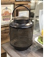 Gun Metal Mesh Lanterns with Glass Hurricane - Large
