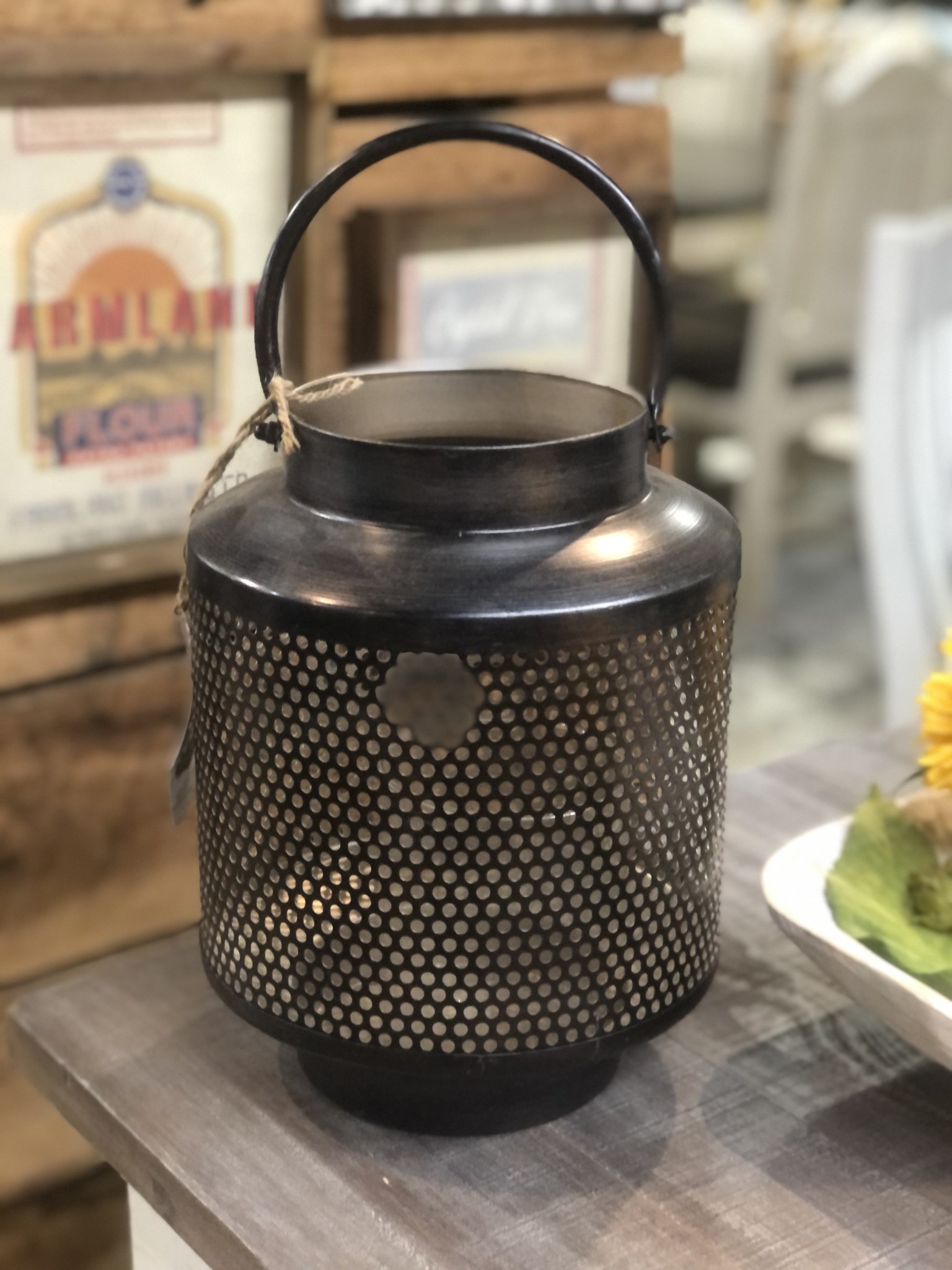 Gun Metal Mesh Lanterns with Glass Hurricane - Large