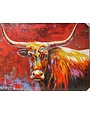 Colorful Longhorn on Red Canvas