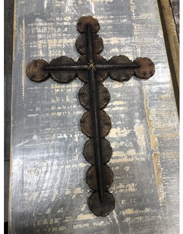 Wood Bark Round Wall Cross